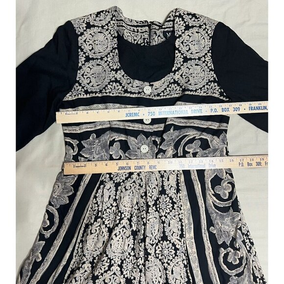 Vintage Melissa Women's Size 6 Black White Wide Leg Floral Long Sleeve Jumpsuit - Picture 5 of 12